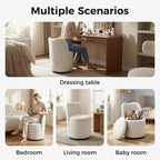 Swivel Vanity Chair with Storage, Upholstered Round Makeup Stool with Back, Soft Padded Barrel Accent Armchair for Bedroom & Living Room