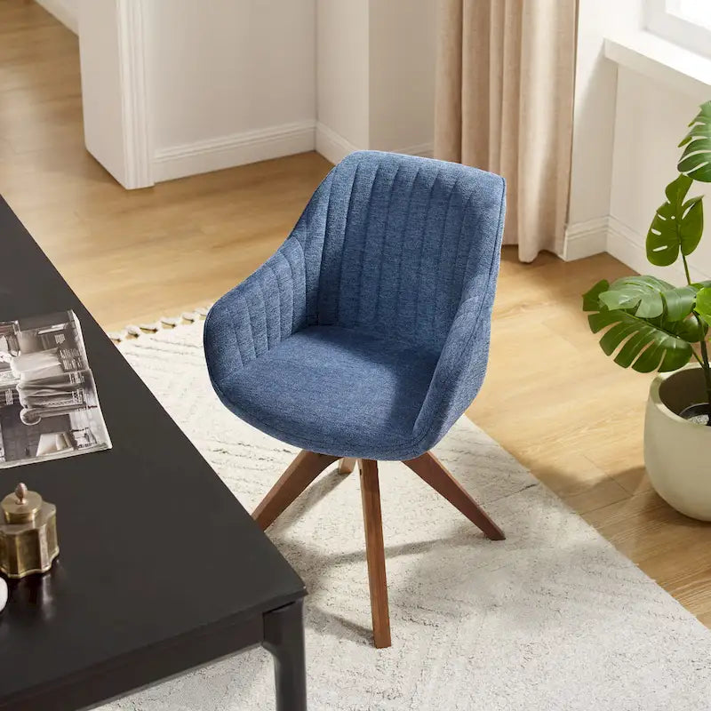 Modern Home Office Swivel Arm Accent Chair with Wood Legs