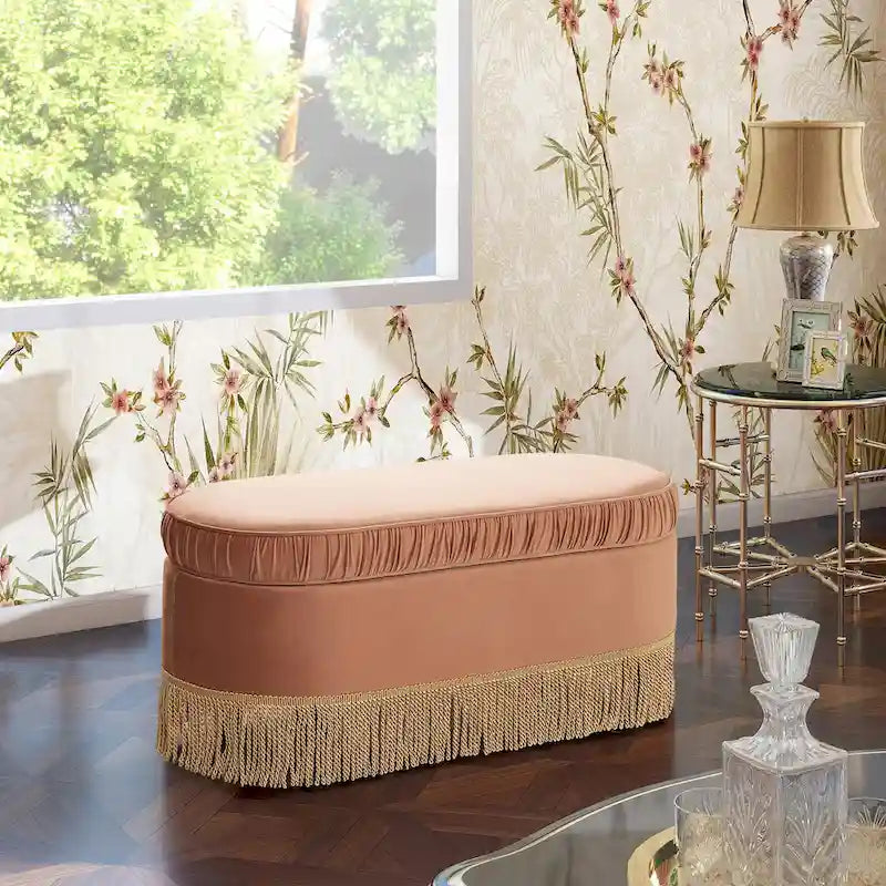 Serena 38 Ruched Oval Storage Bench Ottoman