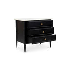 Provence-Inspired Mango Wood & Marble Top Nightstand with Brass Handles & Dual Drawers for Bedroom