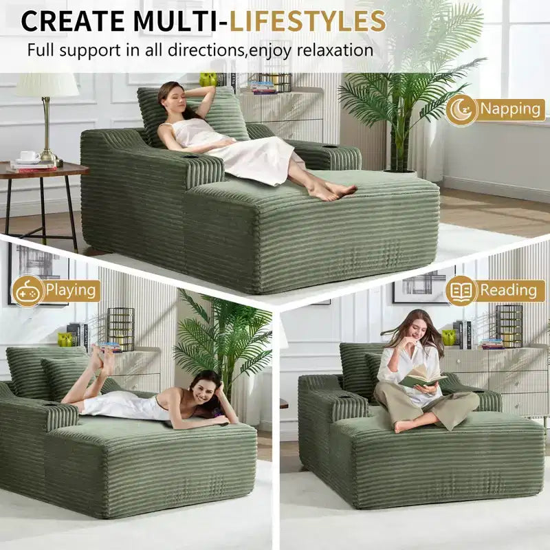 67 Chaise Lounge Chair, Indoor Sleeper Sofa Bed with 2 Pillows, Boneless Single Sofa Couch for Living Room, No Assembly Required