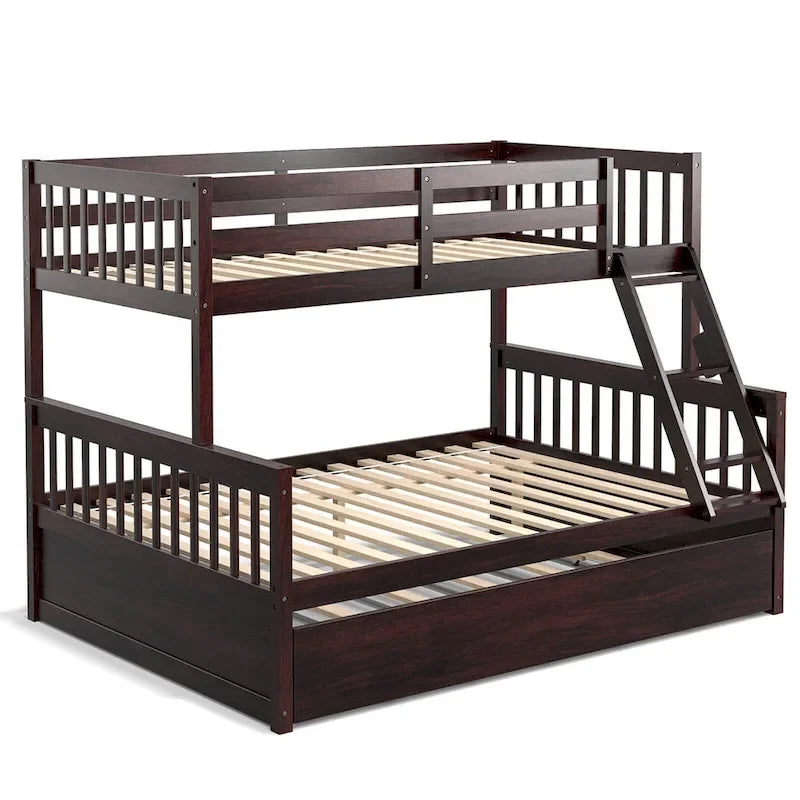 Gymax Twin Over Full Bunk Bed with Twin Trundle Convertible Platform