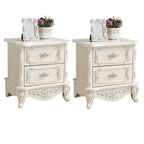 Traditional White Wood Carved 3-Drawer Nightstand