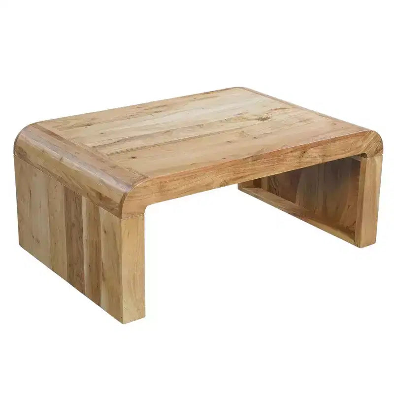 Royal Hampton Coffee Table Handcrafted Natural Acacia Wood Rectangular Curved Waterfall Top, 36 Inch