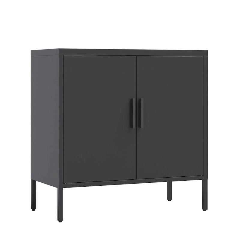 Metal Storage Cabinet with 2 Doors and 2 Adjustable Shelves, Steel Lockable Garage Storage Cabinet, Metal File Cabinet