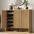 Shoe Cabinet with Fluted Door, Adjustable Shelves for Entryway Living Room