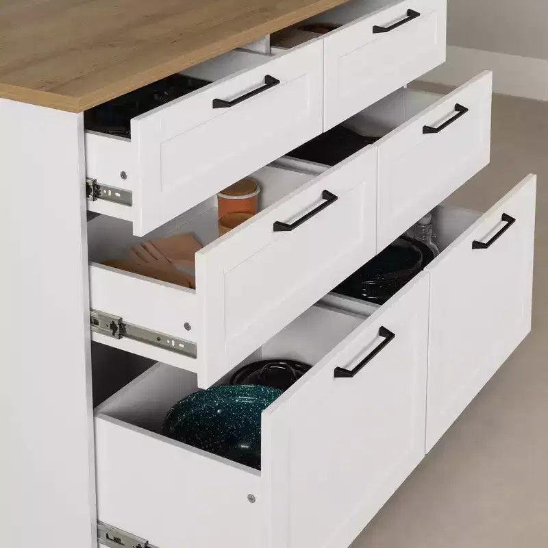 6-Drawer Kitchen Island ¨C Farmhouse Style, White & Maple Nutmeg, 47.25W