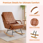 VECELO Upholstered Faux Leather/Teddy Fabric Rocking Chair Modern Lounge Rocker Recliner with Padded Seat, Safe Solid Wood Base White/Brown