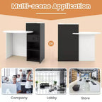 Costway Front Reception Counter Desk Checkout Office Desk with Open Shelf & Lockable Drawer White/Brown/Black