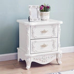 Traditional White Wood Carved 3-Drawer Nightstand
