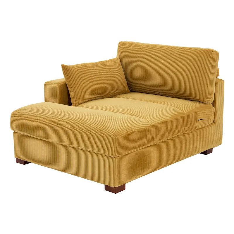 Oversize Corduroy Chaise Lounge Modular Sectional Sofa with Pillow