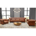 Pasargad Home Paris Club Chesterfield Tufted Sofa, Brown - 28.7 H x 97.2 W x 39 D