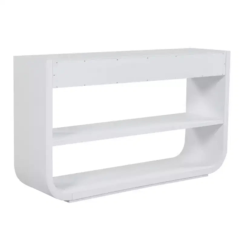 ModernLuxe Curved Console Table Entryway Table Sofa Side Table Display Stand Accent Table with 3 Soft-Close Drawers & 2 Open Shelves