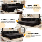 Whisen Velvet 3-in-1 King Size Pull-Out Sofa Bed & Convertible Sleeper Sofa with Movable Ottoman, Tufted Design