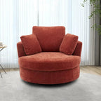 Upholstered Swivel Barrel Armchair Club Chair With Metal Base