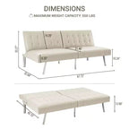 Tufted Split Back Futon Sofa Bed, Convertible Sofa bed with Chrome Legs