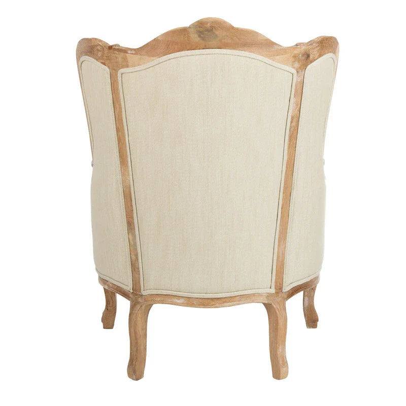 SAFAVIEH Couture Kali Oak Natural Linen Wing Chair - 34Wx34Dx40H