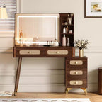 Whisen Makeup Vanity Table with Mirror, Lights, 5 Drawers and Storage Shelf