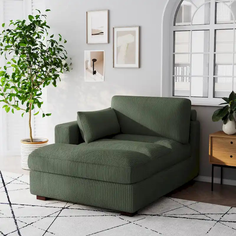 Oversize Corduroy Chaise Lounge Modular Sectional Sofa with Pillow