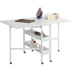 Height Adjustable Craft Table with Storage Shelves, Mobile Folding Cutting Table for Home Office Sewing Room Craft Room