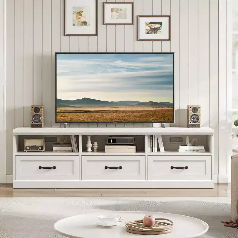 70 Mid-Century Modern Entertainment Center with Storage Drawer & Open Shelves