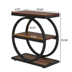 Narrow End Table with 3 Storage Shelves, Wood Side Table for Living Room
