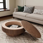 Modern Solid Wood Veneered Round Coffee Tea Table with Storage