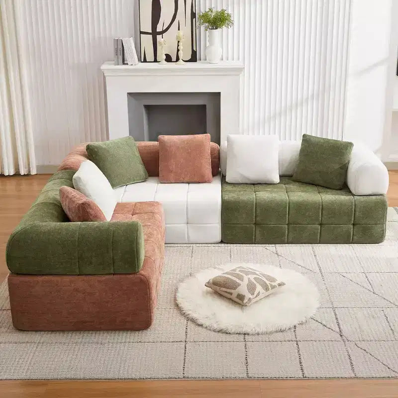 110.23 in. W Colorblock Modular 4-Seater Chenille Sofa with Curved Armrests