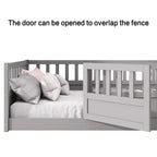 Full Floor Bed Frame with Extra-Tall Safety Rails and Entry Door, Gray