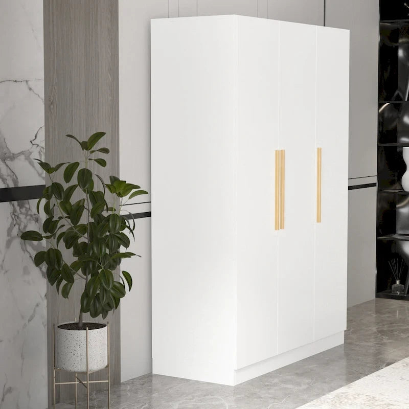 Timechee 47.2 Armoire Clothes Storage Solid Wood Handles Wardrobe White