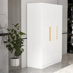 Timechee 47.2 Armoire Clothes Storage Solid Wood Handles Wardrobe White