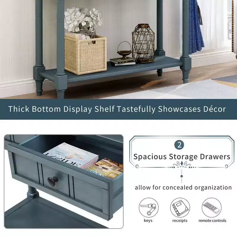 The Misty Moon Daisy Series Console Table Traditional Design with Two Drawers and Bottom Shelf (Espresso)