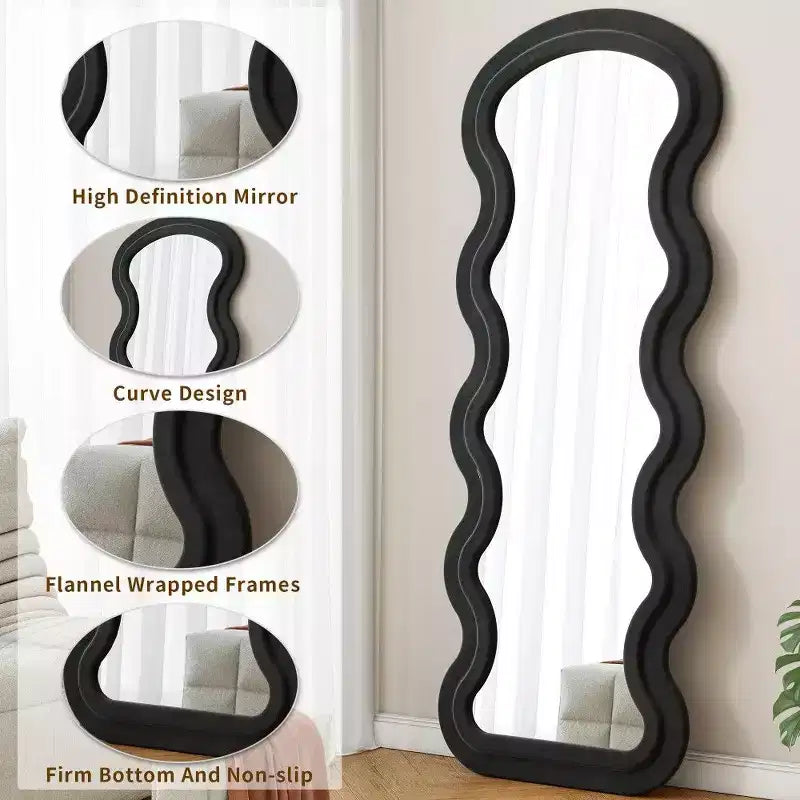 Modern Full Length Mirror, Flannel Vanity Mirror with Wooden Frame