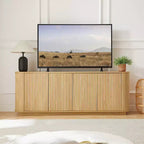 JVNOXK Sideboard Storage Cabinet TV Stand with wave pattern Buffet Cabinet Wooden Vertical Striped Cabinet for Kitchen/Bedroom/Entryway. Natural