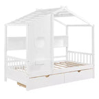 Whisen Twin Size House Bed & Kids Bed, Playhouse Bed with 2 Drawers, Storage Shelf