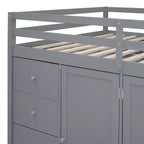 Teddy Fleece Full Size Loft Bed with Storage Shelf and Drawers, Wooden High Loft Bed with Versatile Desk for Bedroom