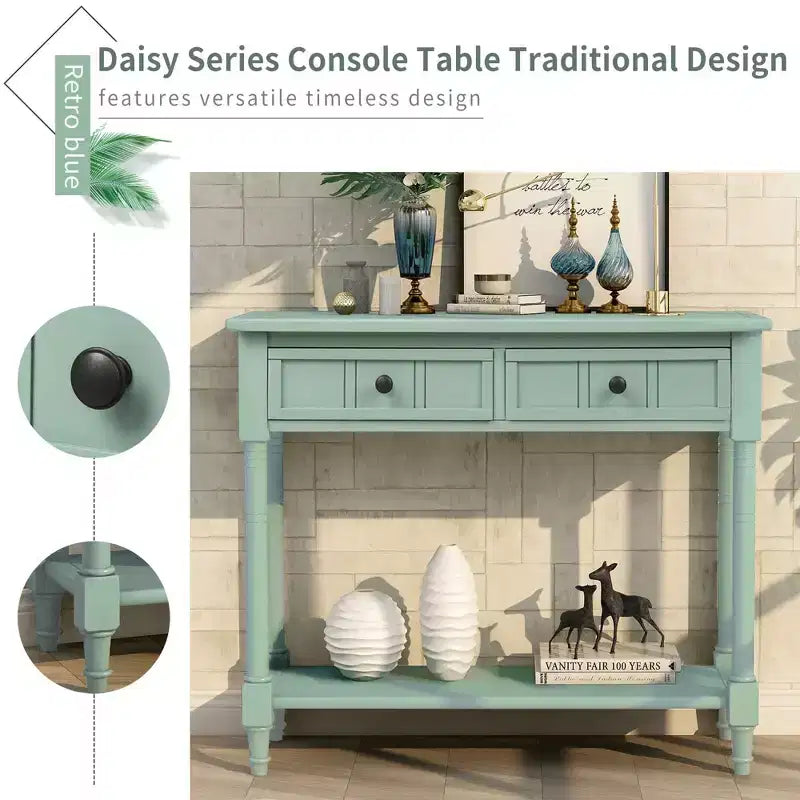 The Misty Moon Daisy Series Console Table Traditional Design with Two Drawers and Bottom Shelf (Espresso)