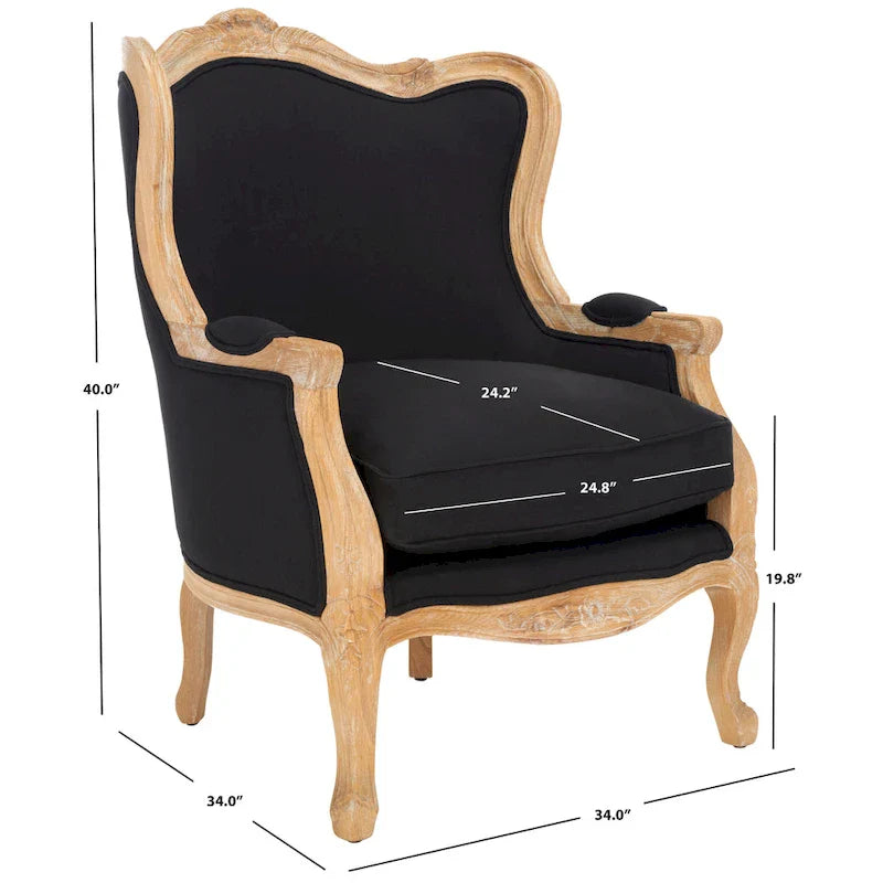 SAFAVIEH Couture Kali Oak Natural Linen Wing Chair - 34Wx34Dx40H