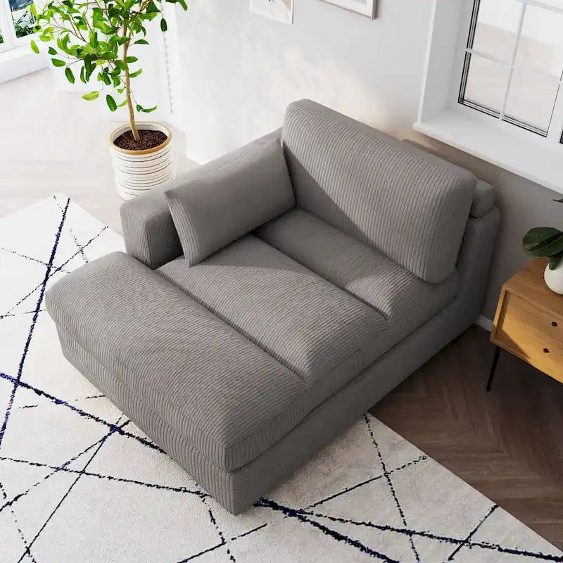 Oversize Corduroy Chaise Lounge Modular Sectional Sofa with Pillow