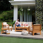 Cambridge Casual Logan 5-Piece Teak Patio Conversation Set with Sunbrella Cushion