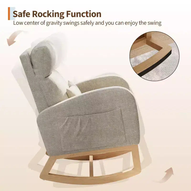 Modern Soft Rocking Chair with Pillow & Side Pockets, for Living Room, Bedroom