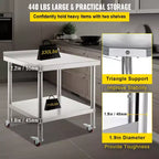 VEVOR Stainless Steel Prep Table, 30 x 24 x 35 Inch, 440lbs Load Capacity Heavy Duty Metal Worktable, Silver