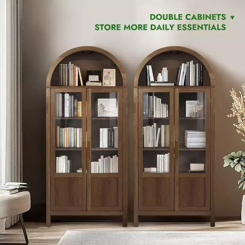 71 Tall Arched Storage Cabinet with 2 Acrylic Doors and Shelves for Living Room