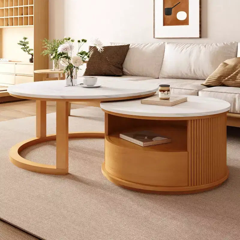 Modern Nesting Coffee Table with Drawer, Round Center Table with storage for Living Room