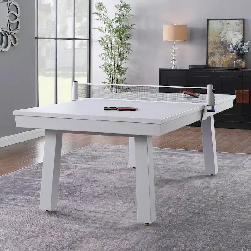 Norwalk Indoor/Outdoor 7ft Slate Pool Table 6-Seater Dining Set with 4 Benches & Accessories, White Finish