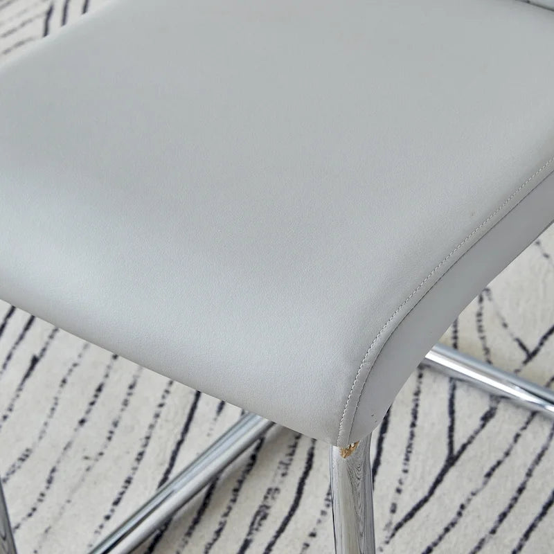 Modern Tempered Glass Dining Table Set with U-shaped Marble Pattern Base and PU Upholstered Chairs