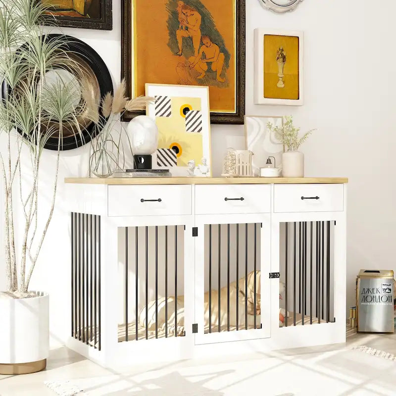 Modern Large Dog Crate with Storage Drawers - Elegant Espresso Finish