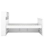 Twin/Full Size Captain Platform Bed with 4 Drawers and Storage Shelves, Solid Wood Bed Frame with Storage Bookcase Headboard