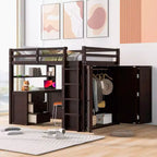 CLIHOME Full size Loft Bed with 3 Storage Drawers, Desk and Wardrobe