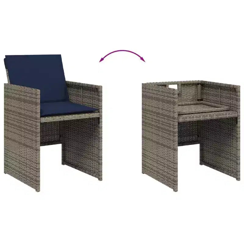 vidaXL Patio Dining Set with Cushions, Garden Table and Chairs, Gray Poly Rattan